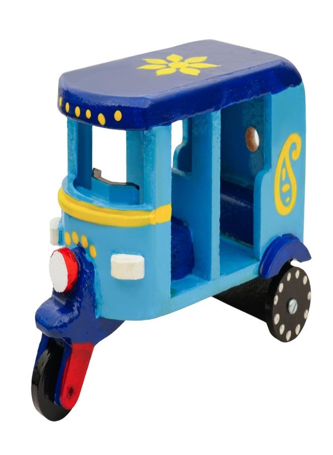 Toolart® Wooden Handcrafted Hand-Painted Auto Rickshaw Toy for Kids | Traditional Push & Pull Wooden Toy Showpiece | Best Birthday Return Gift (Small_Auto_Parent) (05r) - Image 1